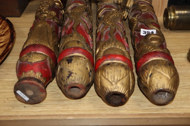 A set of four Chinese carved and painted dragon columns